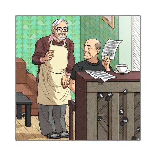 هایائو میازاکی و جو هیسایشی در یک کارتون