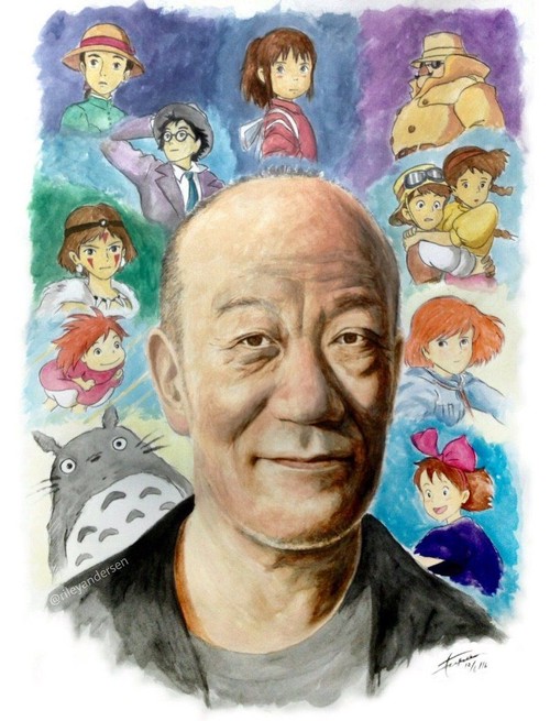 نقاشی از جو هیسایشی به همراه شخصیت‌های انیمه‌های استودیو جیبوری